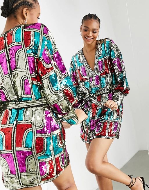 ASOS EDITION mini wrap dress with graphic sequin | ASOS (Global)