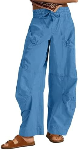 Aoysky Womens Baggy Barrel Wide Leg Pants Drawstring Elastic High Waisted Casual Loose Trousers P... | Amazon (US)