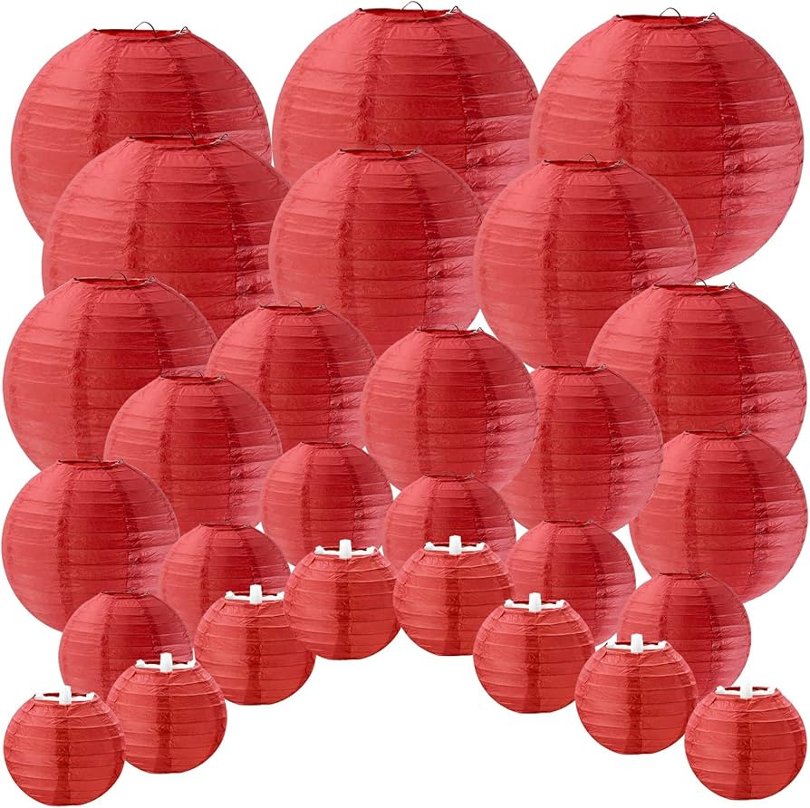 Supla 28 Pcs 5 Sizes Chinese New Year Decorative Red Paper Lanterns Hanging Chinese Japanese Lant... | Amazon (US)