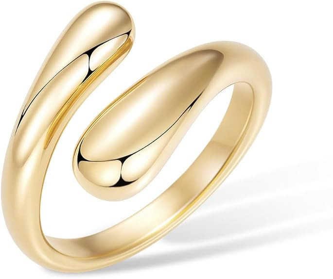 Non Tarnish Gold Chunky Rings for Women, 14K Gold Plated Statement Dome Rings Stacking Silver, Ad... | Amazon (US)