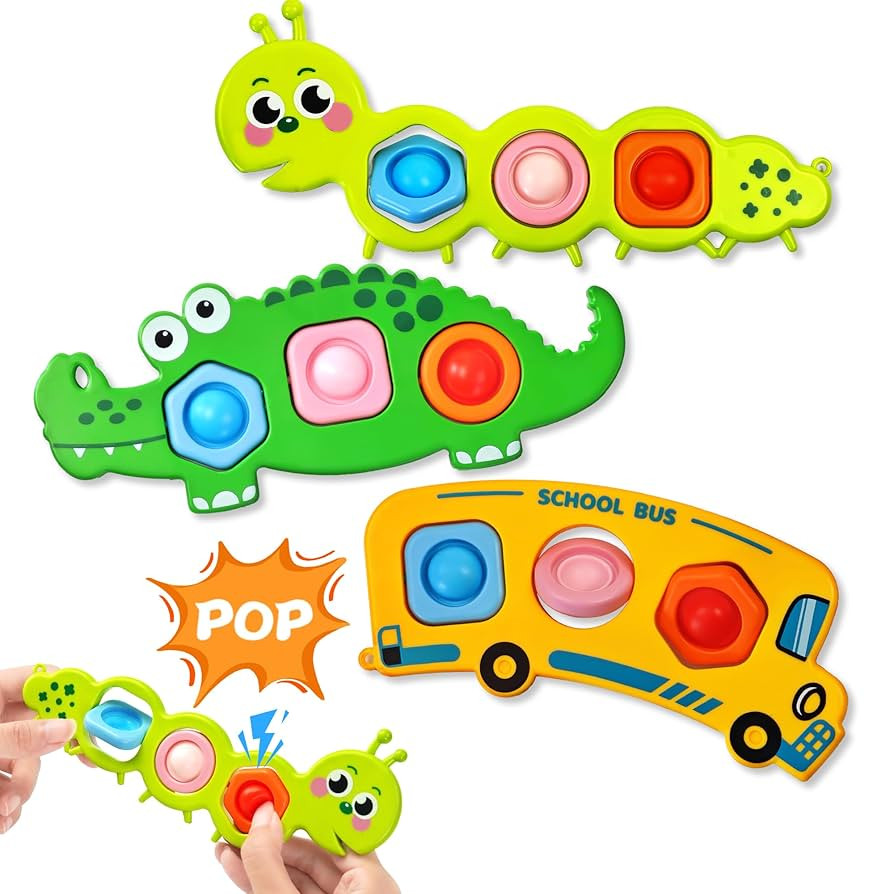 3PC Fidget Popper Sensory Baby Toys for Airplane Travel Essential Activities, Pop it Fidget Toys ... | Amazon (US)