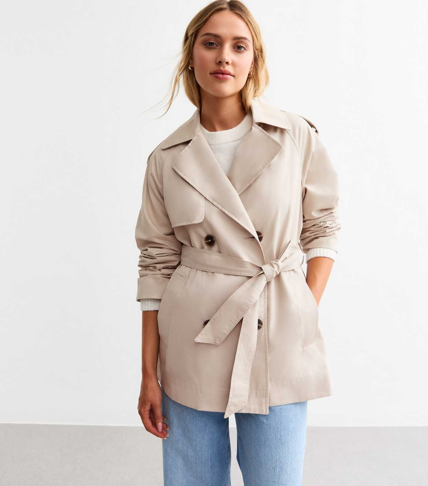 Stone Belted Cotton Short Trench Coat
						
						Add to Saved Items
						Remove from Saved Ite... | New Look (UK)