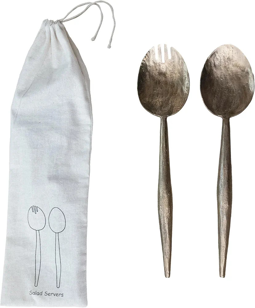 Creative Co-Op Forged Salad Server Set, Electroplated Finish, Medium, Antique Gold | Amazon (US)