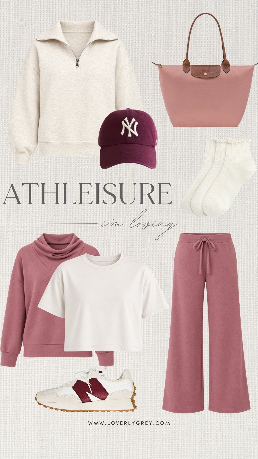 This is exactly the kind of fall athleisure I want to live in lately. Comfy sweatshirts, relaxed pants, sneakers and burgundy accents make these easy everyday outfits feel a little more styled.