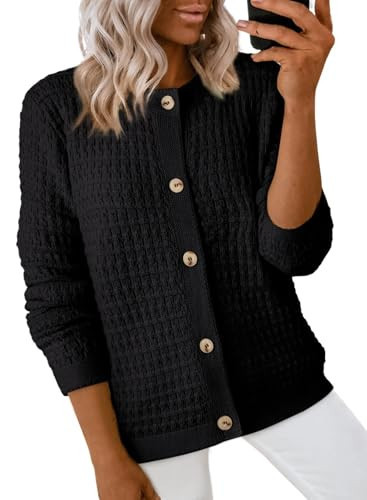 Dokotoo Cardigans Sweaters for Women Long Sleeve Winter Outfits 2025 Open Front Button Down Jacket Winter Clothing for Women,Color Black X-Large | Amazon (US)