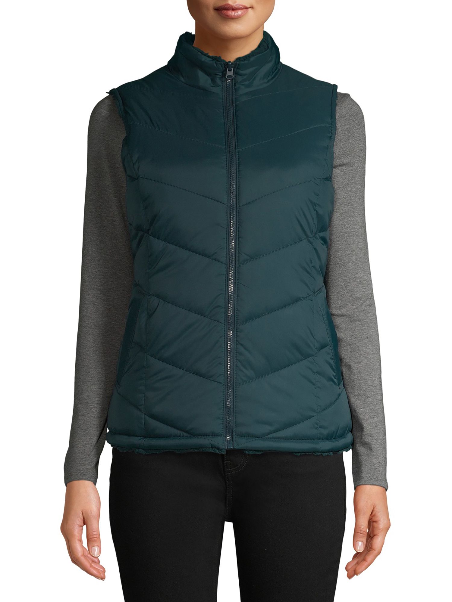 Time and Tru Women's Reversible Puffer Sherpa Vest | Walmart (US)