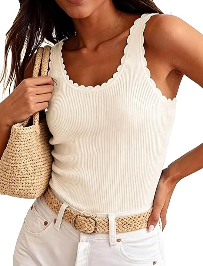 Orolay CHIIONE Women Scalloped Strap Ribbed Tank Tops 2026 Summer Dressy Casual Sleeveless Top Se... | Amazon (US)