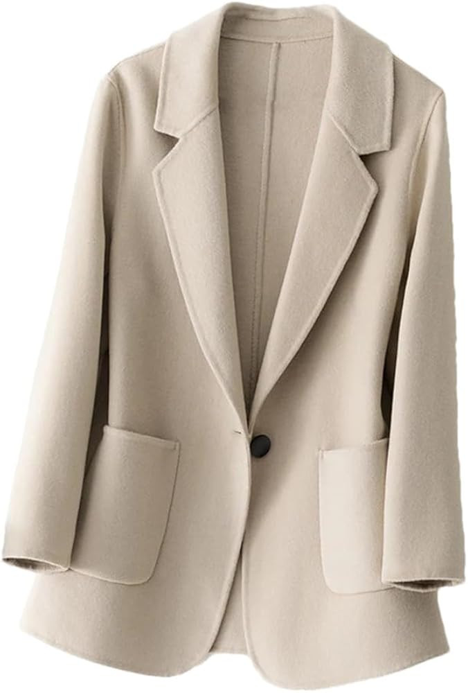 Women's 100% Wool Unlined Blazer Coat Notched Lapel One Button Suit Jacket Short Trench Coat | Amazon (US)