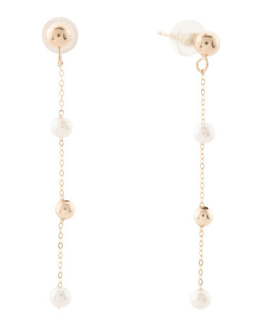 Made In Usa 14kt Gold Freshwater Pearl Chain Earrings | TJ Maxx