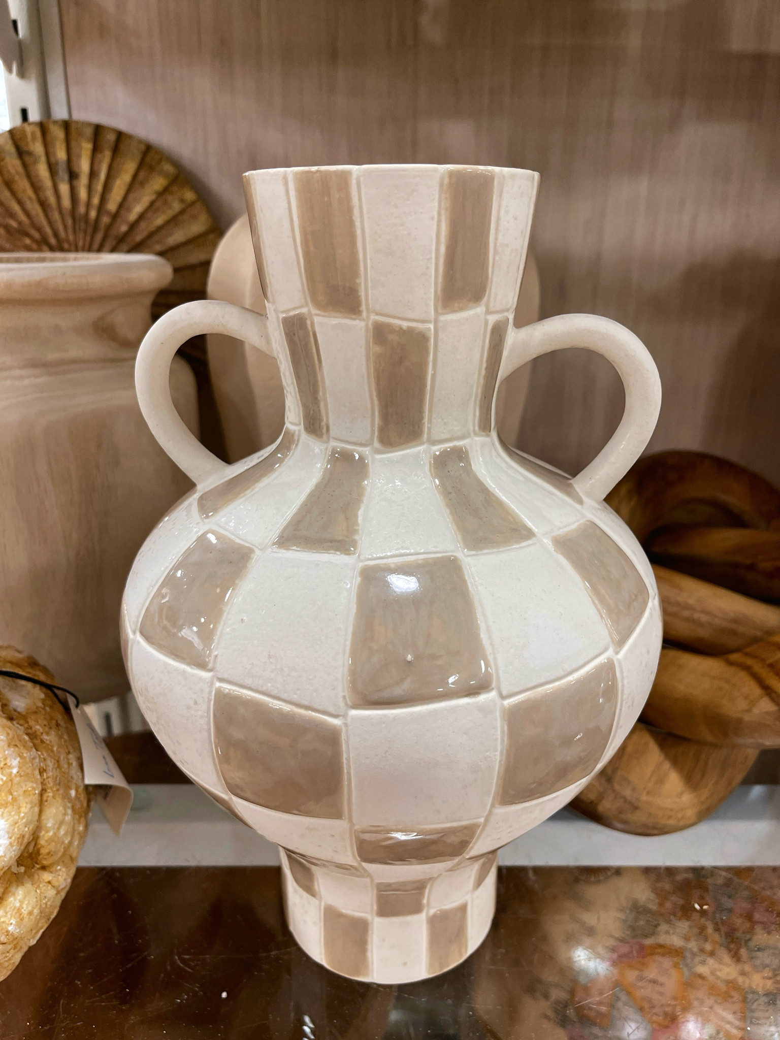 Spotted this gorgeous vase at my local HomeGoods! 🫶🏻 The two-tone cream and taupe checkered pattern gives off high-end designer vibes—reminds me of MacKenzie-Childs but at a fraction of the price. ✨ Perfect for neutral home decor! Linked similar options here. 

#LTKFindsUnder50 #LTKFindsUnder100 #LTKHome