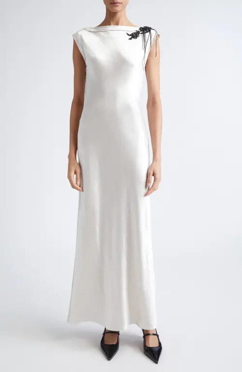Jason Wu Collection Embellished Cap Sleeve Washed Twill Gown in Oyster at Nordstrom, Size 6 | Nordstrom