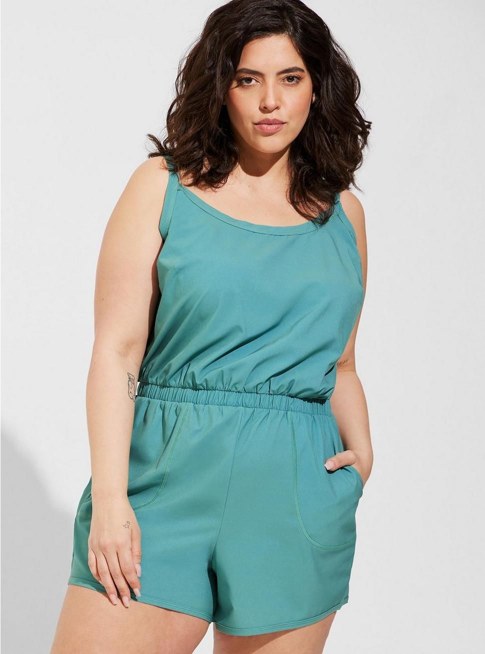 Stretch Woven Active Romper With Pockets | Torrid (US & Canada)