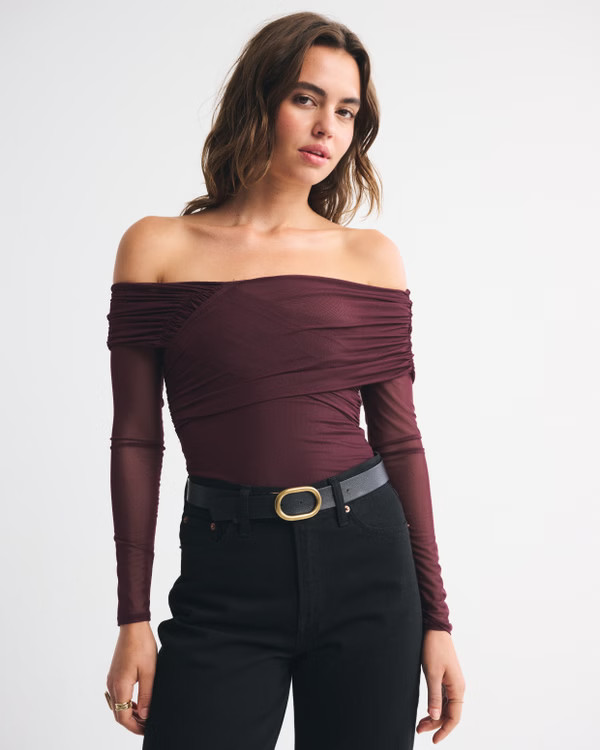Long-Sleeve Asymmetrical Wrap Bodysuit | Abercrombie & Fitch (US)