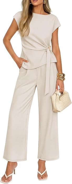 ZESICA Women's Summer 2 Piece Sets Casual Work Office Pant Outfits | Amazon (US)