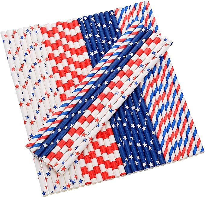 200 Pieces American Flag Paper Straws Patriotic Paper Straws Red Blue Paper Drinking Straws for I... | Amazon (US)