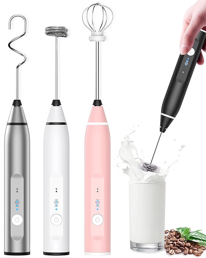 Laposso Milk Frother Rechargeable Handheld, Electric Whisk Coffee Frother Mixer with 3 Stainless ... | Amazon (US)