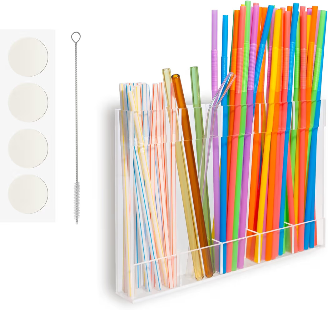 Acrylic Straw Holder for Cabinet Door with Double Sided Adhesive Tape Reusable Tumbler Straw Orga... | Amazon (US)