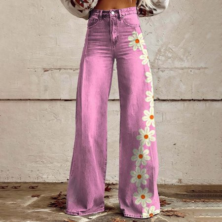 Fulijie Women s Vintage Flower Print Casual Wide Leg Pants Pink Lounge Pants Women Polyester Spandex Petite Pants for Women White Pants Women Summer Outfits for Women | Walmart (US)