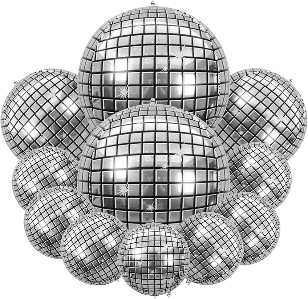 12 PCS Disco Ball Balloons Different Sizes 4D Large Disco Balloons 10 Inch 15 Inch 22 Inch Silver... | Amazon (CA)