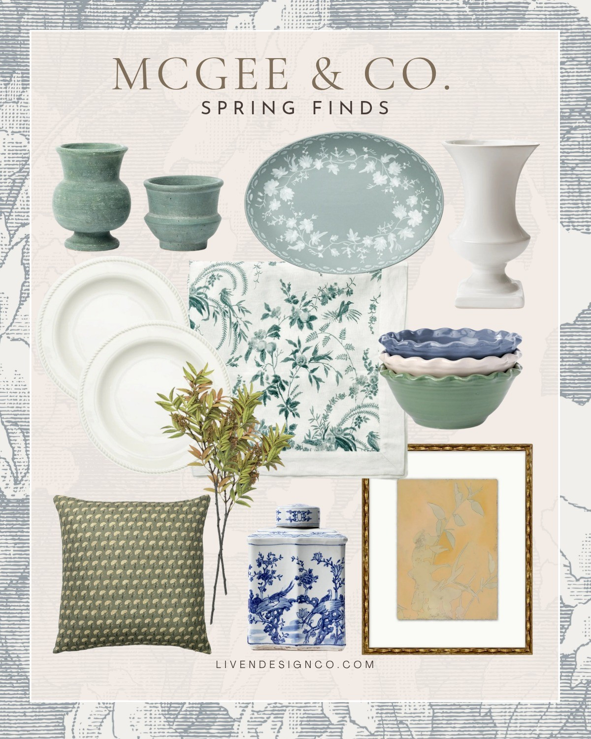Mcgee and Co new spring decor. Home decor. Jade green. Ceramic vase. Throw pillows. Chinoiserie. Blue and white ginger jar. Vintage art. Botanical art 

#LTKSpringSale #LTKHome #LTKSeasonal