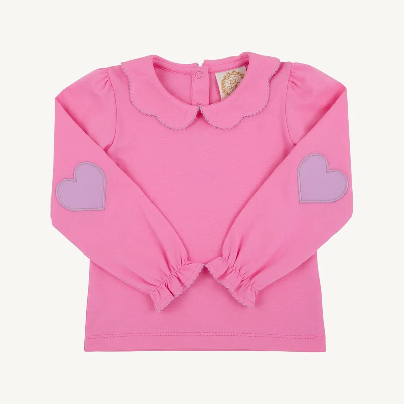 Emma's Elbow Patch Top - Winter Park Pink with Valley High Violet Hear | The Beaufort Bonnet Company