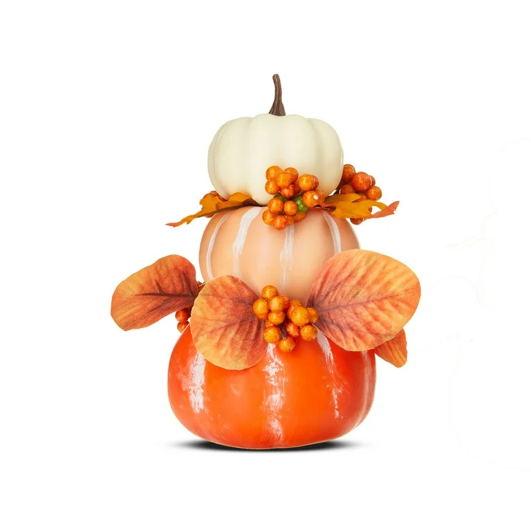 Harvest Orange Mini Pumpkin Stack Tabletop Decor, 6.5 in, by Way To Celebrate | Walmart (US)