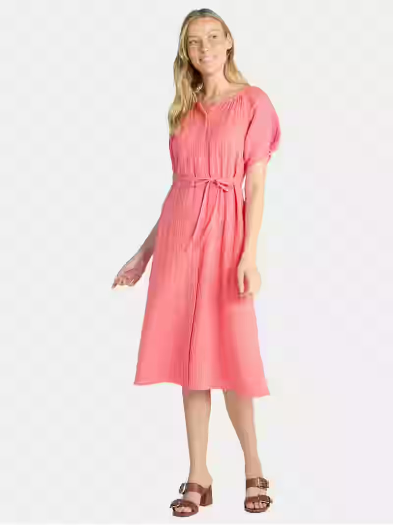 Time and Tru Women’s and Women’s Plus Cotton Double Cloth Midi Dress, Sizes XS-4X | Walmart (US)