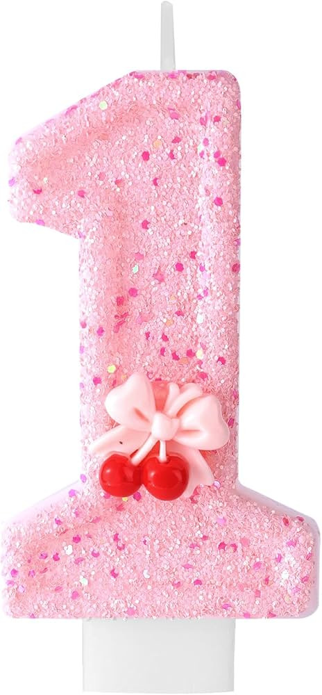Cherry Birthday Candle, Pink Number One 1st First Candle with Mini Cute Cherry and Bow Embellishm... | Amazon (US)
