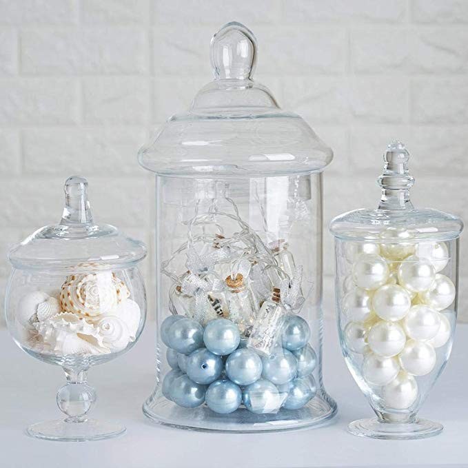 Tableclothsfactory Set of 3 Clear Apothecary Glass Candy Jars with Lids – 8"/10"/13" | Amazon (US)