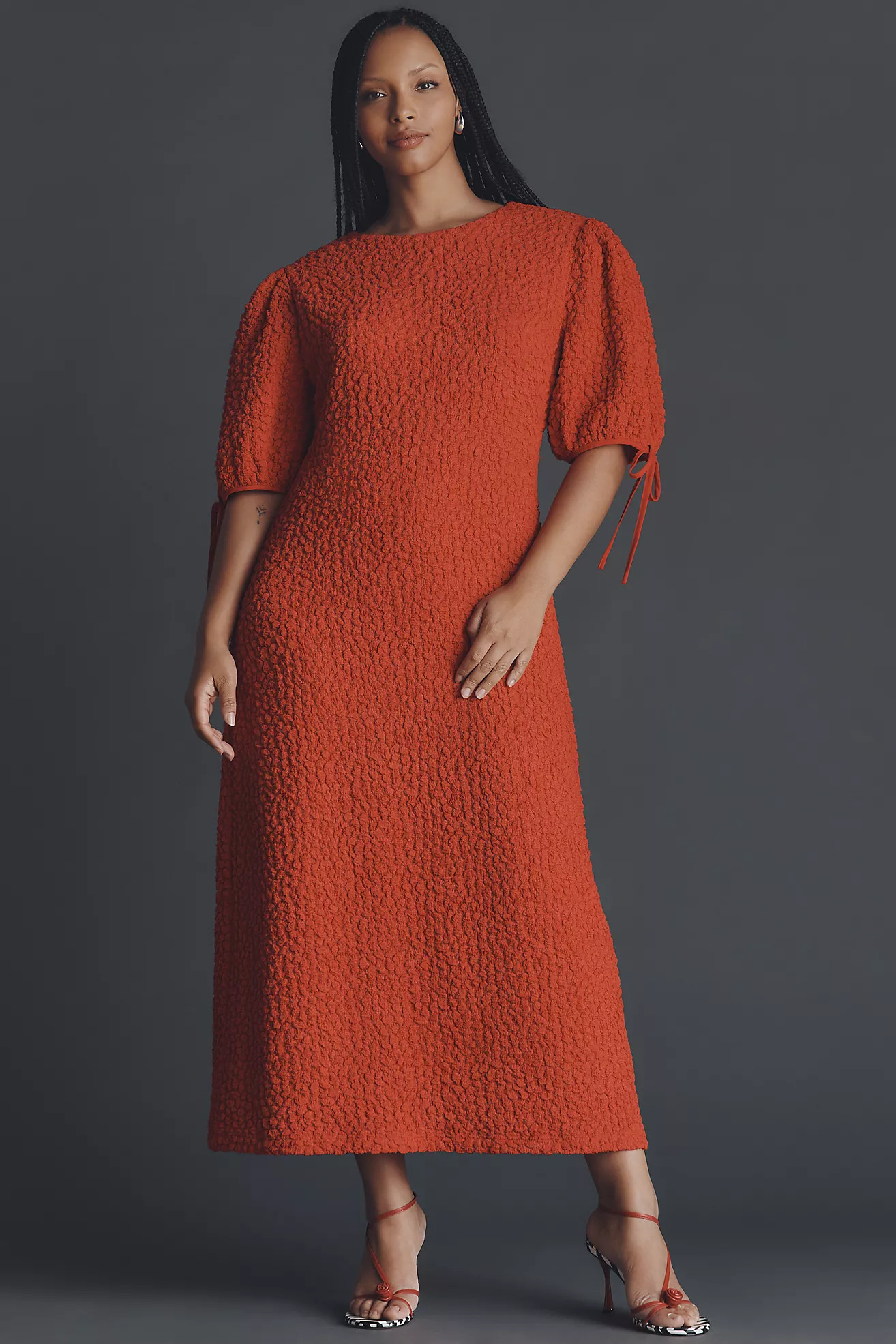 English Factory Short-Sleeve Textured Midi Dress | Anthropologie (US)