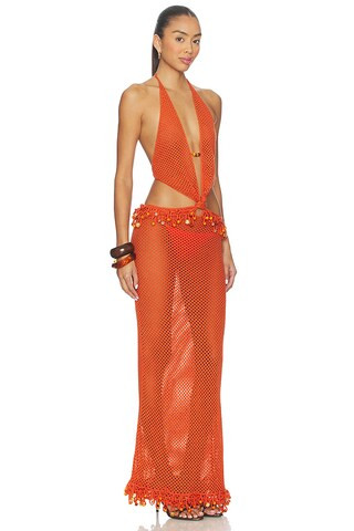 Crochet Bead Trim Maxi Dress in Orange | Revolve Clothing (Global)