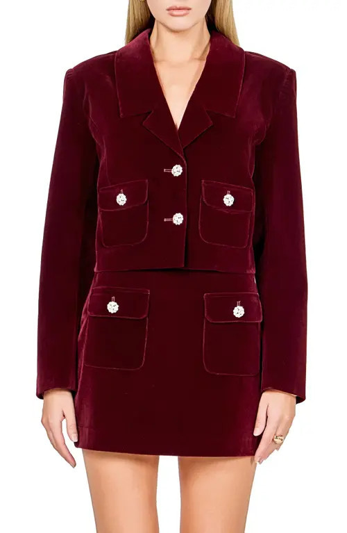 Endless Rose Jeweled Crop Velvet Blazer in Merlot at Nordstrom, Size Small | Nordstrom