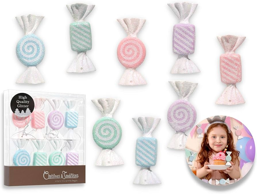 Christmas Traditions 3 to 3.5 inch Glittered Bonbon Candy Ornaments (Set of 8) for Christmas Tree... | Amazon (US)