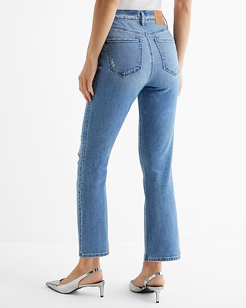 High Waisted Light Wash Ripped Cropped Flare Jeans | Express (Pmt Risk)