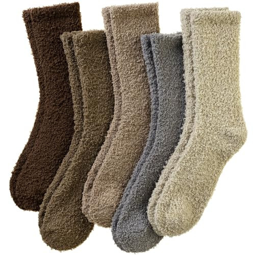 Womens Fuzzy Socks Warm Fluffy Winter Cozy Thick Plush Microfiber Slipper Soft Home Sleeping Socks 5 Pairs(Solid Color-05) | Amazon (US)