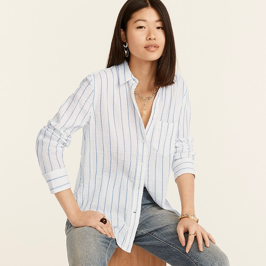 J.Crew: Classic-fit Soft Crinkle Gauze Shirt In Vertical Stripe For Women | J. Crew US