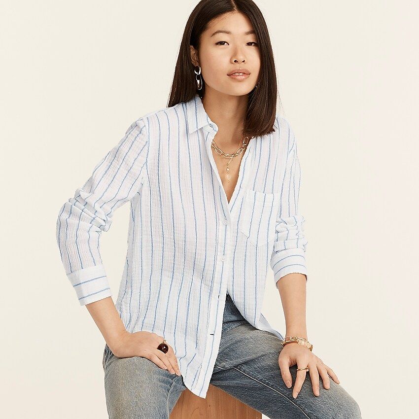 J.Crew: Classic-fit Soft Crinkle Gauze Shirt In Vertical Stripe For Women | J.Crew US