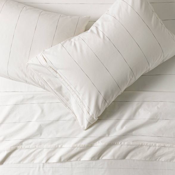 Thin Stripe Organic Cotton Sheet Set Sour Cream/Railroad Gray - Hearth & Hand™ with Magnolia | Target