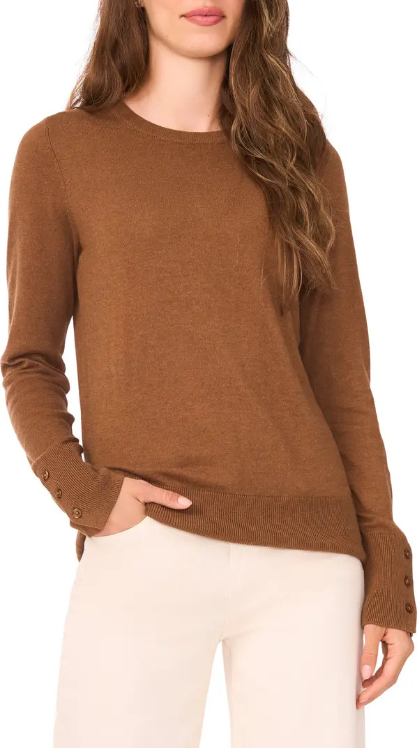 Button Cuff Crewneck Sweater | Nordstrom