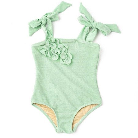 Shimmer Mint Girls Flower One Piece Swimsuit 3t-10 | Shade Critters