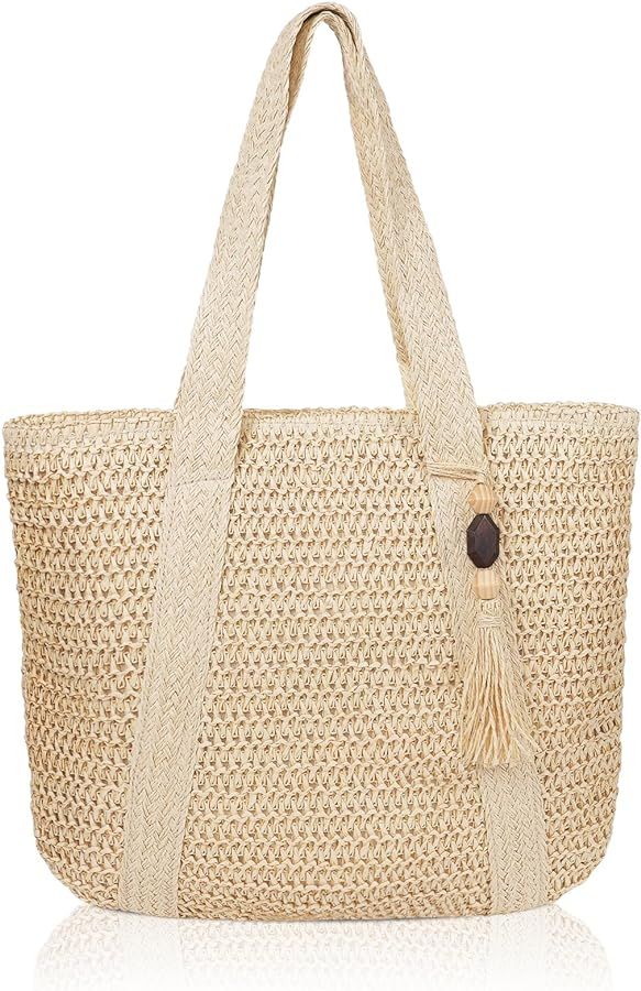 MABROUC Large Straw Beach Bag for women, Straw Tote Bag with Tassels, Woven Summer Handbag Should... | Amazon (US)