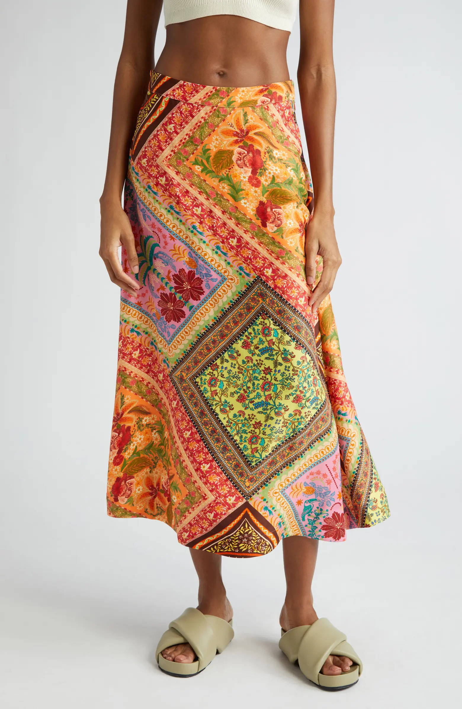FARM Rio Mixed Scarf Print A-Line Midi Skirt | Nordstrom | Nordstrom