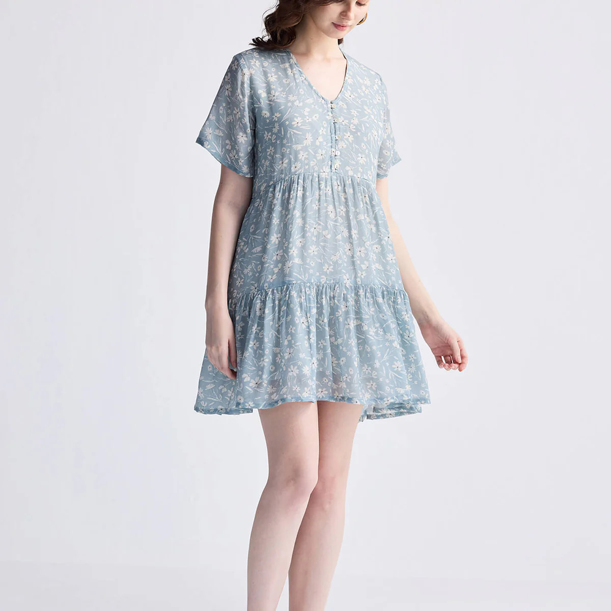 Floral Short Tiered dress in Light Blue | Reistor