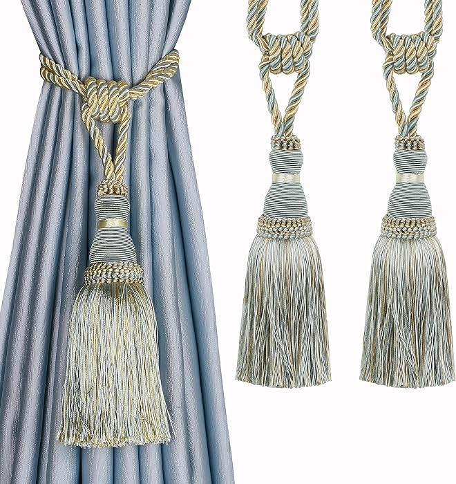 BEL AVENIR 2 Pack Curtain Tiebacks Tassel Drapery Tie-Backs Rope Handmade Holdbacks Home Office H... | Amazon (US)