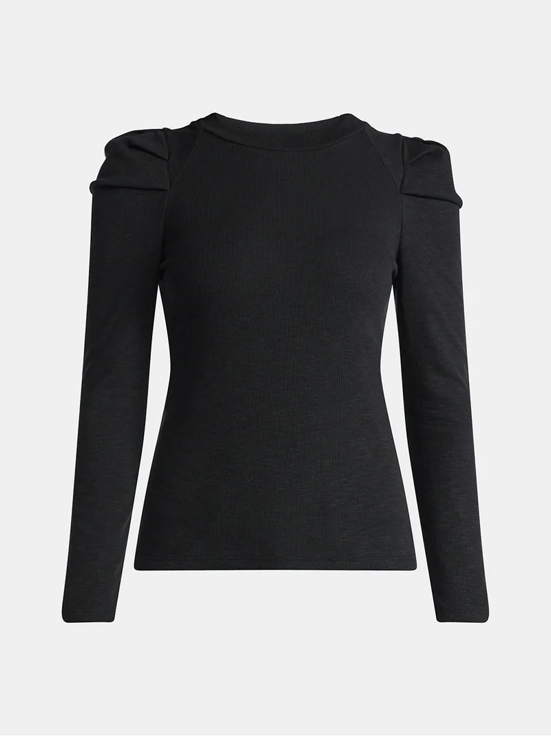 Time and Tru Women's Top with Long Puff Sleeves, Size XS-XXXL | Walmart (US)