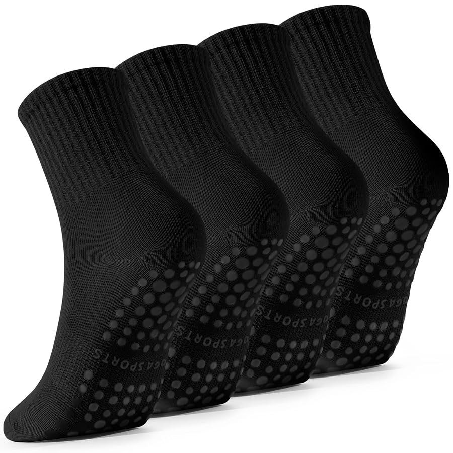 4 Pairs Pilates Socks with Grips for Women, Barre Yoga Grippy Socks, Womens Non Slip Pilates Crew... | Amazon (US)