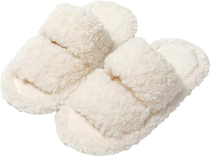 Avilego Fluffy Slides for Women Teddy Fleece House Slippers Girls Solid Color Soft Furry Sandals ... | Amazon (CA)