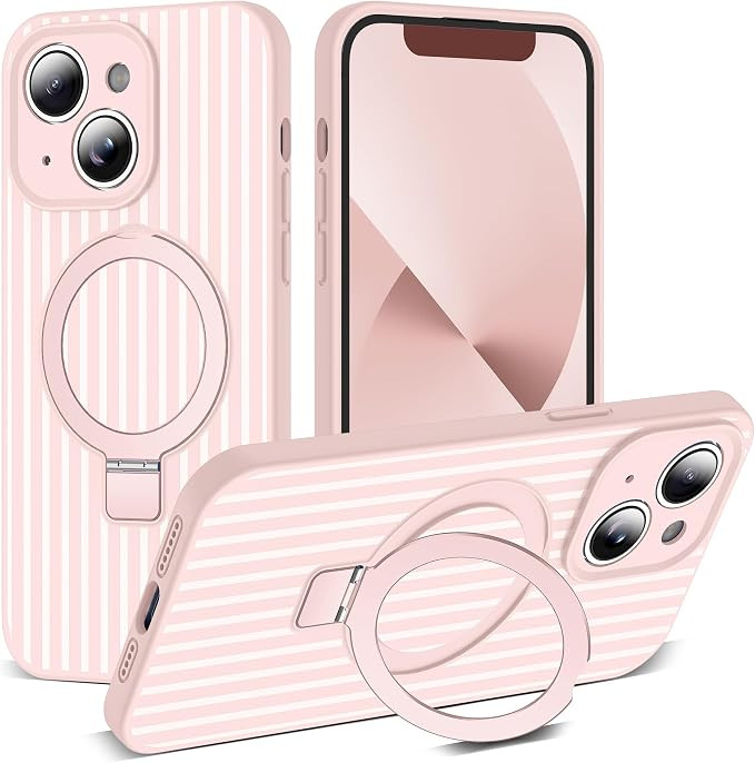 SKYLMW Striped Silicone Case for iPhone 13 with Stand,6.1" Pink/White | Aesthetic Striped,Magneti... | Amazon (US)