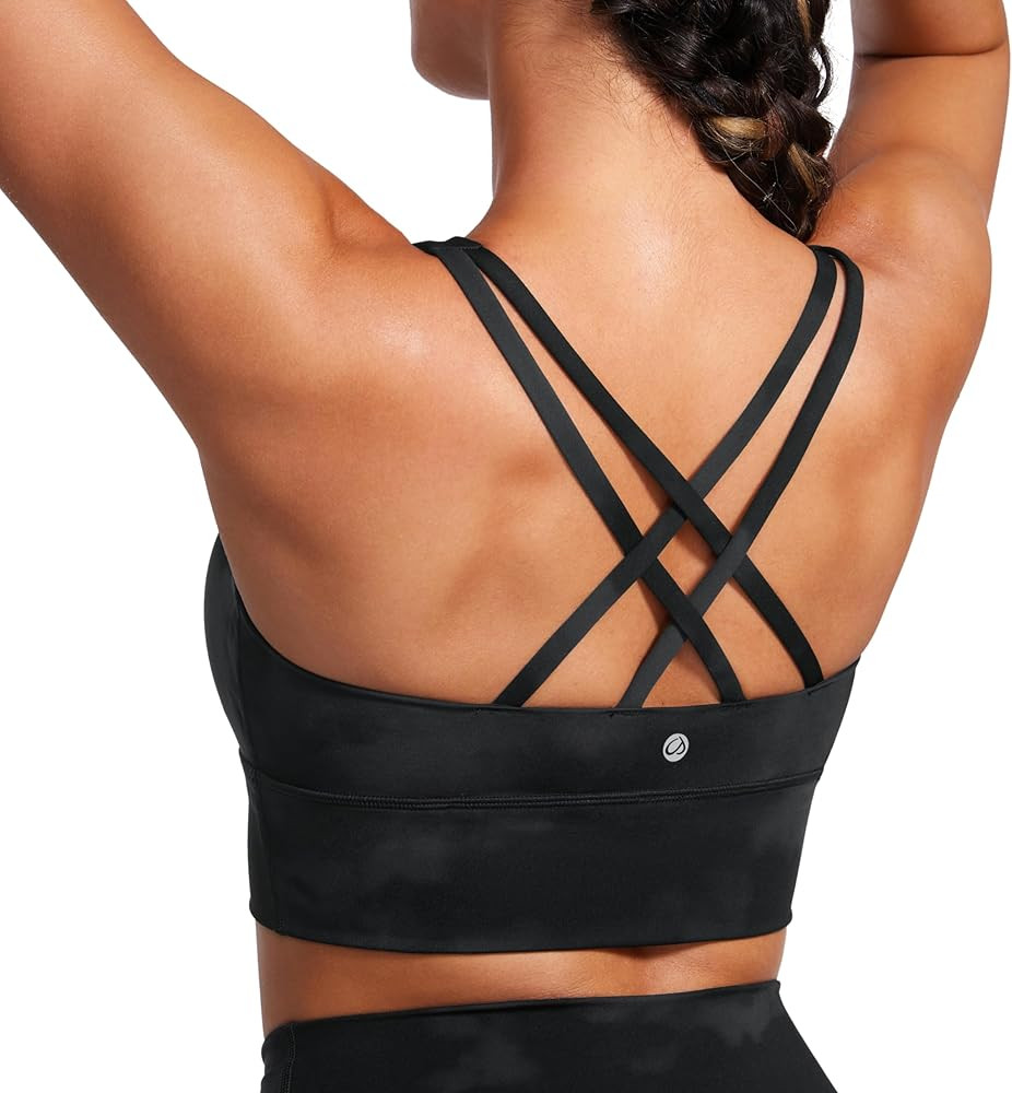 CRZ YOGA Womens Strappy Longline Sports Bra - Medium Impact Criss Cross Yoga Padded Bras Workout ... | Amazon (US)