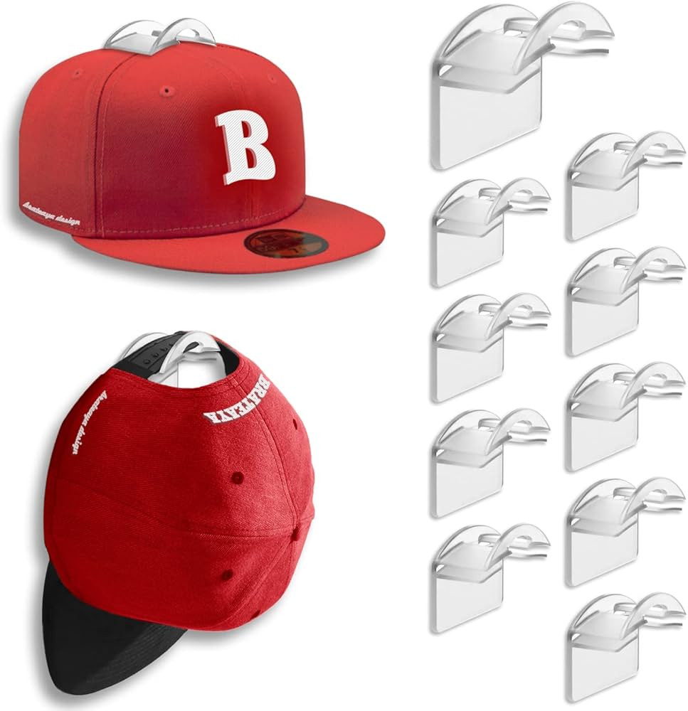 BRATEAYA Baseball Hat Holder for Wall, Adhesive Hat Racks for Baseball Caps, Super Strong Hat Dis... | Amazon (US)